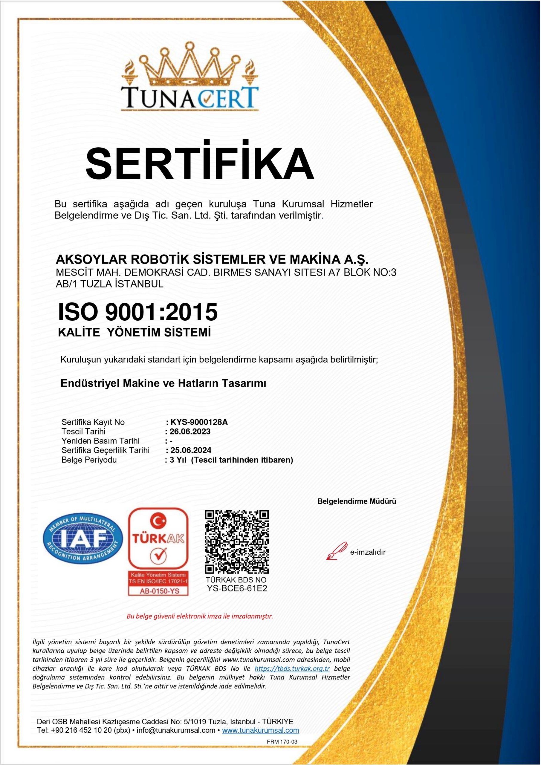 Aksoylar Robotik | Sertifikalarımız